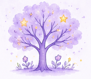 Purple tree with stars illustration
