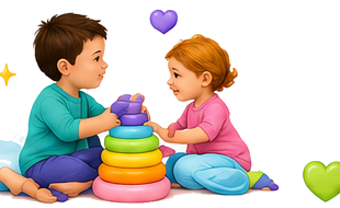 Children playing with stacking rings icon